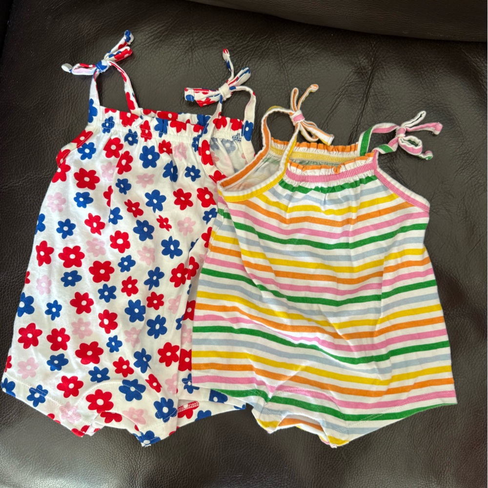 Set of 2 - Colorful Floral and Striped Baby Rompers